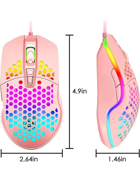 Ratón Gaming Ultraligero LexonElec RGB 6400DPI 7 Botones Rosa Ratón Gaming Ultraligero LexonElec RGB 6400DPI 7 Botones Rosa