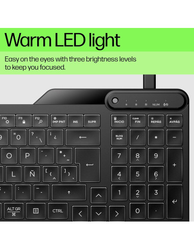 Teclado HP 400 con Iluminación LED Blanco Cálido - Compacto y Resistente a Derrames