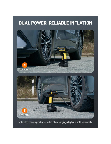 Compresor de Aire AstroAI 12V Inalámbrico 150 PSI Amarillo