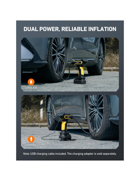 Compresor de Aire AstroAI 12V Inalámbrico 150 PSI Amarillo