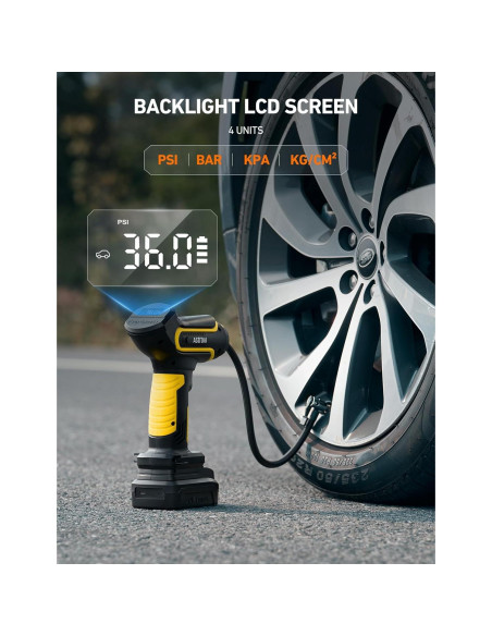Compresor de Aire AstroAI 12V Inalámbrico 150 PSI Amarillo