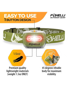 Paquete de 2 Linternas Frontales LED Foxelli - Caqui y Azul, IPX5 2