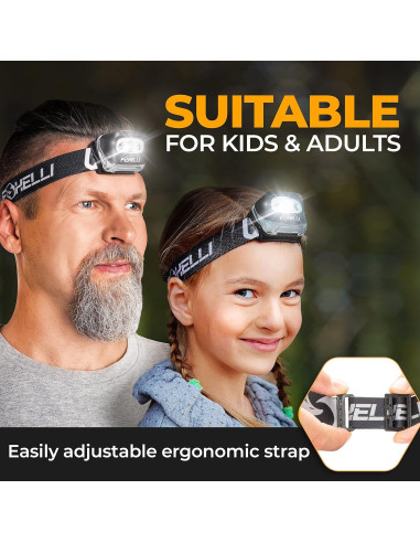 Paquete de 2 Linternas Frontales LED Foxelli - Caqui y Azul, IPX5