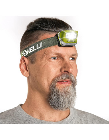 Paquete de 2 Linternas Frontales LED Foxelli - Caqui y Azul, IPX5