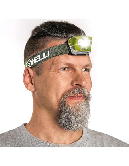 Paquete de 2 Linternas Frontales LED Foxelli - Caqui y Azul, IPX5