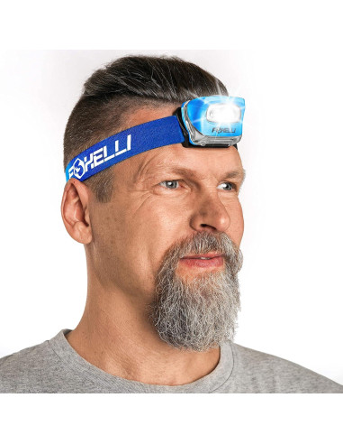 Paquete de 2 Linternas Frontales LED Foxelli - Caqui y Azul, IPX5