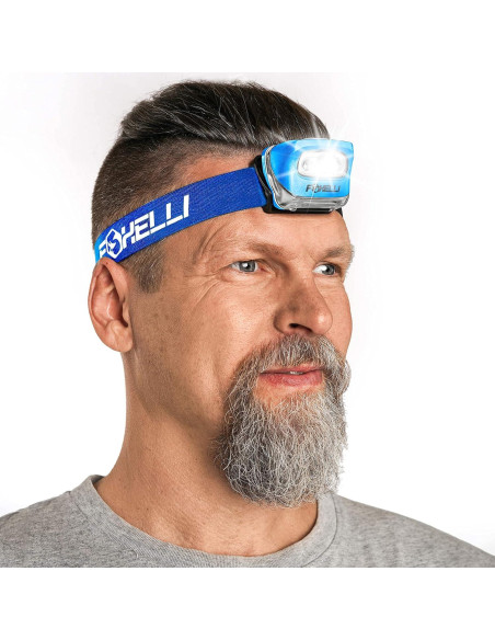 Paquete de 2 Linternas Frontales LED Foxelli - Caqui y Azul, IPX5