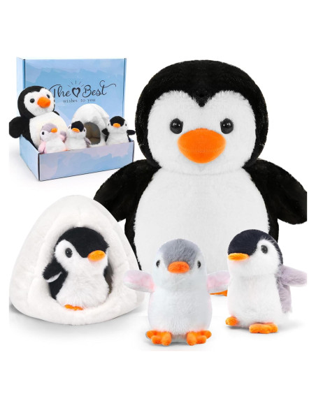 Conjunto de Peluches de Pingüino HAPGFS con Igloo - 3 Mini Juguetes