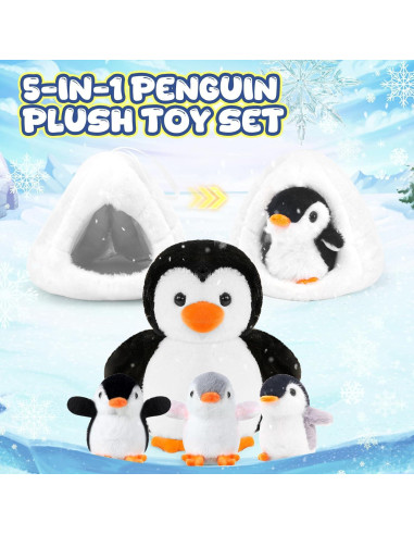 Conjunto de Peluches de Pingüino HAPGFS con Igloo - 3 Mini Juguetes