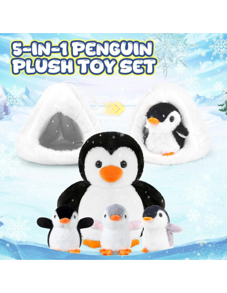 Conjunto de Peluches de Pingüino HAPGFS con Igloo - 3 Mini Juguetes