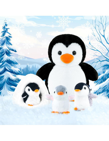 Conjunto de Peluches de Pingüino HAPGFS con Igloo - 3 Mini Juguetes