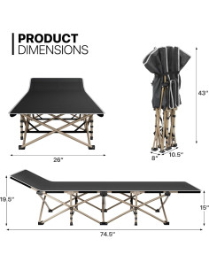Cama Plegable MoNiBloom para Camping, Soporta 163 kg, Negra 2