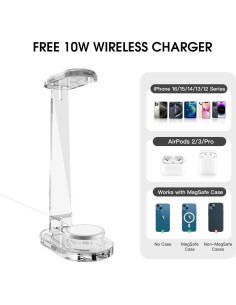 Soporte para Auriculares Acrílico 2 en 1 con Cargador Inalámbrico HEWYIOS 2