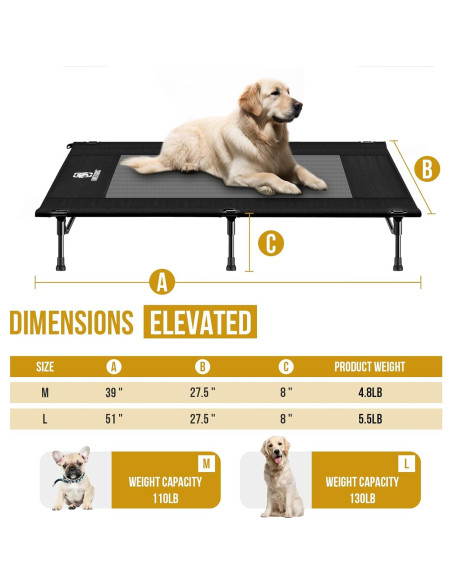 Cama Elevada para Perros OneTigris Mediana Negra, Antideslizante