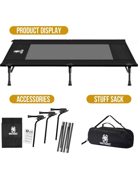 Cama Elevada para Perros OneTigris Mediana Negra, Antideslizante