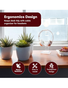 Soporte para Auriculares GeekDigg Transparente 2 en 1 con Organizador de Cables 2