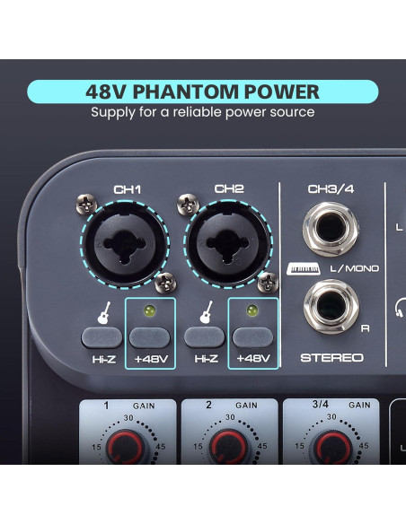 Mezclador de Audio DJ 4 Canales G4B con Bluetooth y USB