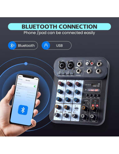 Mezclador de Audio DJ 4 Canales G4B con Bluetooth y USB