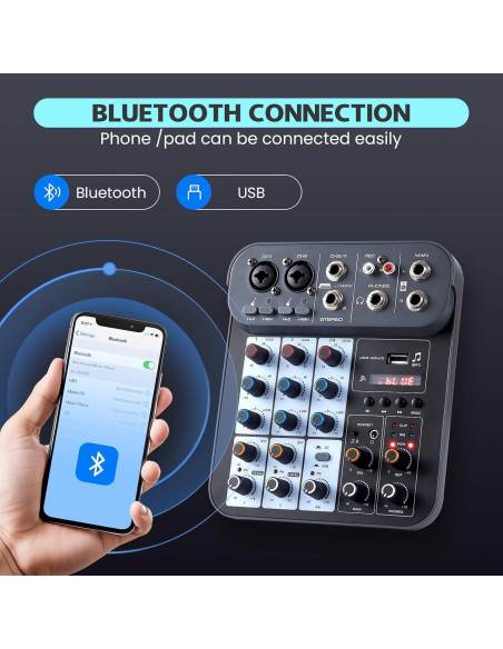 Mezclador de Audio DJ 4 Canales G4B con Bluetooth y USB