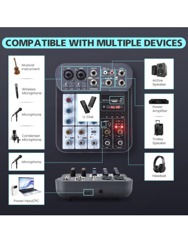 Mezclador de Audio DJ 4 Canales G4B con Bluetooth y USB