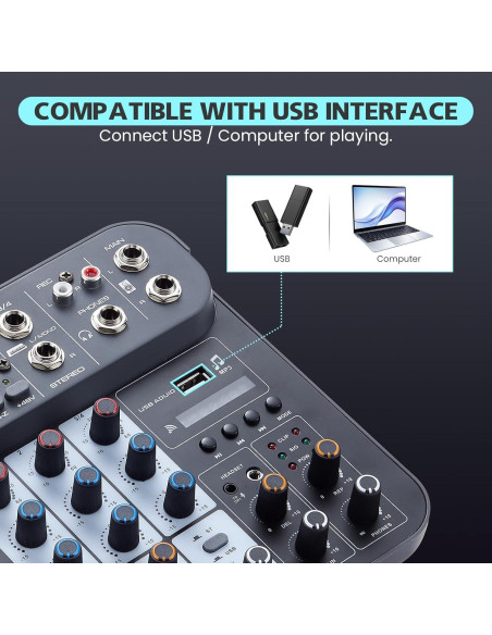 Mezclador de Audio DJ 4 Canales G4B con Bluetooth y USB