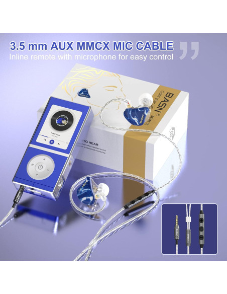 Auriculares In Ear BASN Bunique-Blue con 3 Controladores y 2 Cables
