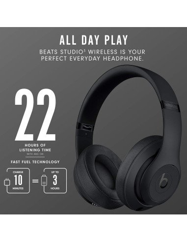 Auriculares Inalámbricos Beats Studio 3 con Cancelación de Ruido - Negro Mate (Renovado)
