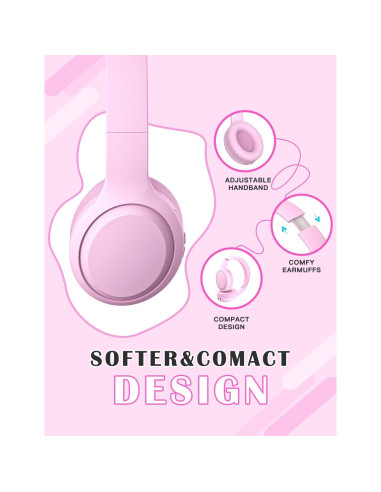 Auriculares Inalámbricos para Niños DMJ Rosa Bluetooth 5.1