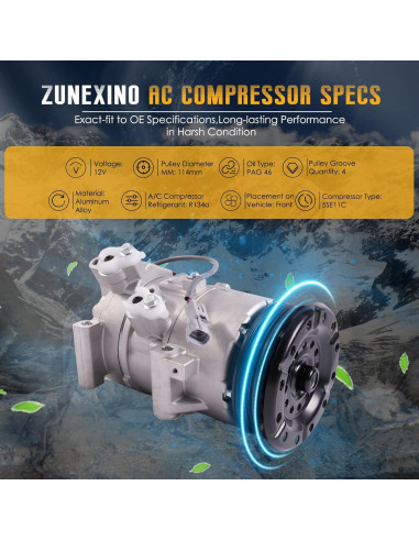 Compresor de Aire Acondicionado ZuneXino 11078C 12V para Yaris 1.5L