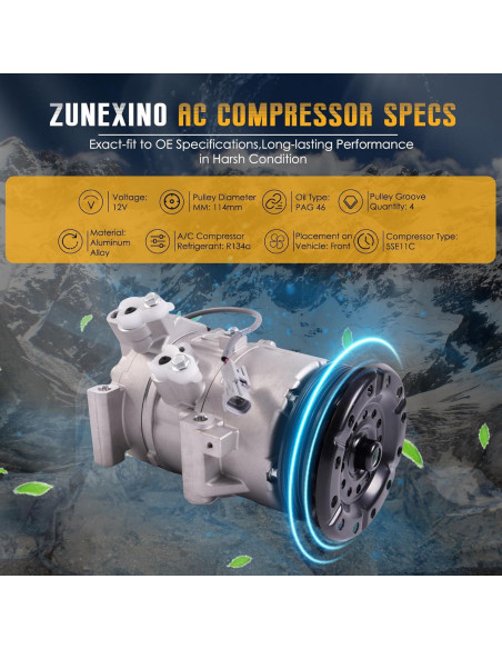 Compresor de Aire Acondicionado ZuneXino 11078C 12V para Yaris 1.5L