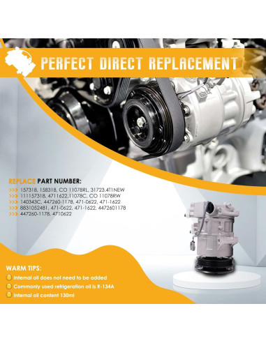 Compresor de Aire Acondicionado ZuneXino 11078C 12V para Yaris 1.5L