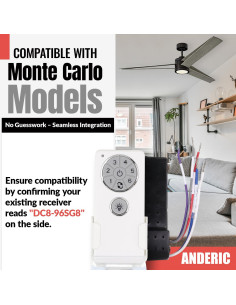 Kit Receptor y Control Remoto Anderic DC8-96SG8 para Ventilador 2
