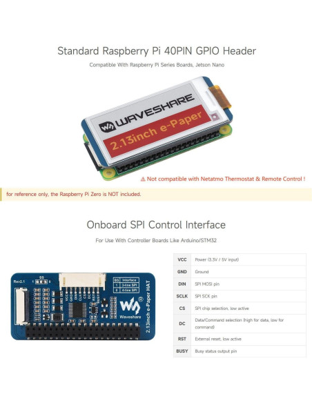 Pantalla E-Paper 2.13" Waveshare HAT para Raspberry Pi