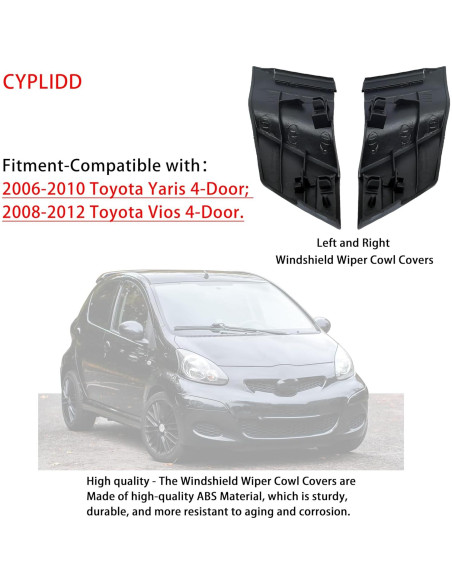 Cubiertas de Cowl Limpiaparabrisas Toyota Yaris 2006-2010 ABS