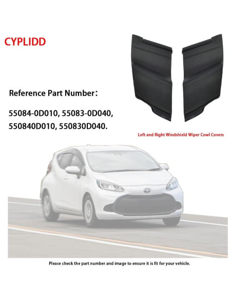 Cubiertas de Cowl Limpiaparabrisas Toyota Yaris 2006-2010 ABS