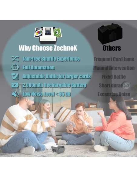 Barajador de Cartas Automático ZechnoX X1Z-2506, Batería 2000mAh