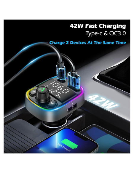 Adaptador Bluetooth para Coche LIHAN C87B, Cargador QC3.0, Llamadas Manos Libres