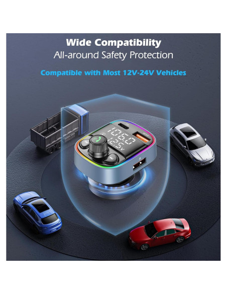 Adaptador Bluetooth para Coche LIHAN C87B, Cargador QC3.0, Llamadas Manos Libres