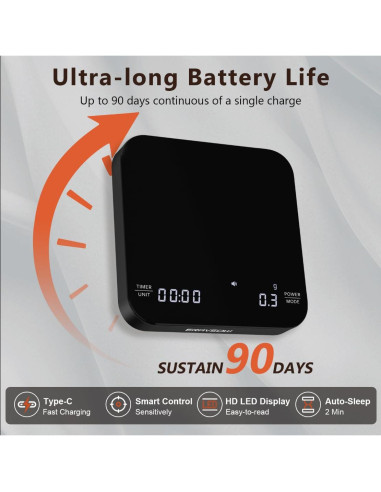 Báscula de café digital ERAVSOW 2kg/0.1g con temporizador