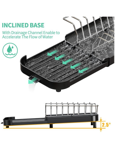 Escurridor de Platos Compacto Urackify Negro 30.5-47cm