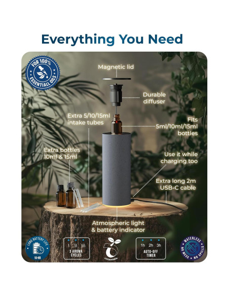 Difusor de Aceites Esenciales Cooper Bliss Sin Agua 10h Gris