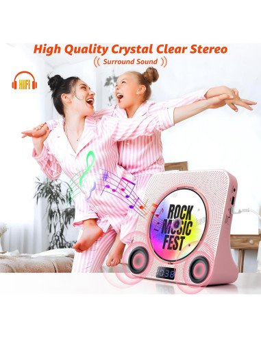 Reproductor de CD Bluetooth ROADOM KC-809 Rosa Hi-Fi 8 en 1