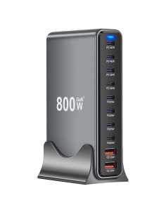 Cargador USB-C GaN 800W 10 Puertos Doble 140W PD - Compatible con MacBook/iPhone