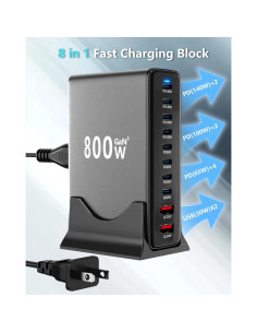 Cargador USB-C GaN 800W 10 Puertos Doble 140W PD - Compatible con MacBook/iPhone 2
