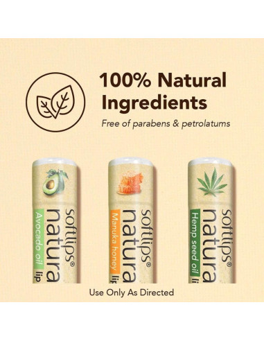 Bálsamo Labial Natural Softlips con Aceite de Aguacate - 3 Unidades