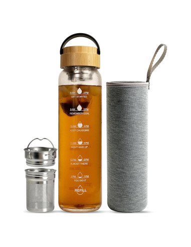 Botella de Agua de Vidrio Xaeiglas 1L con Infusor y Popote