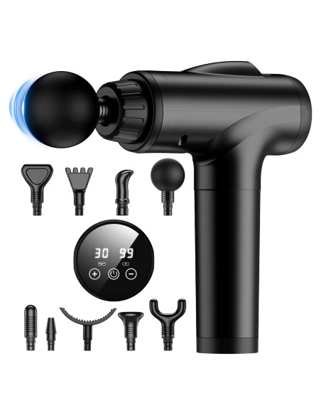 Pistola de Masaje JQX M68CH-001B Portátil 30 Niveles 9 Cabezas