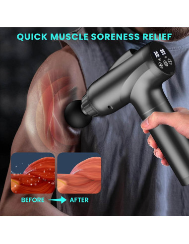 Pistola de Masaje JQX M68CH-001B Portátil 30 Niveles 9 Cabezas