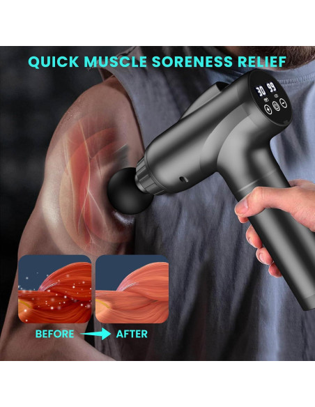 Pistola de Masaje JQX M68CH-001B Portátil 30 Niveles 9 Cabezas