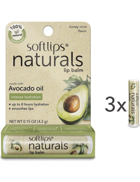 Bálsamo Labial Natural Softlips con Aceite de Aguacate - 3 Unidades